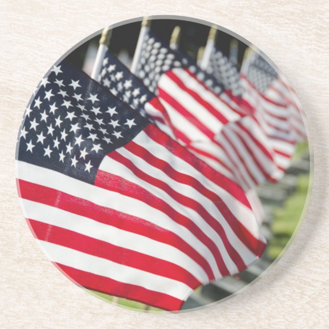 Historic military cemetery with US flags Drink Coaster (Front)