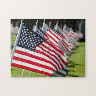 Historic military cemetery with US flags Jigsaw Puzzle
