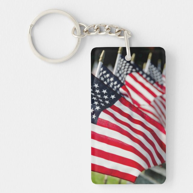 Historic military cemetery with US flags Keychain (Front)