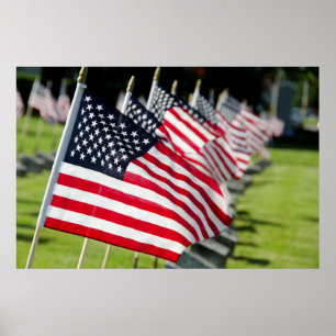 Historic military cemetery with US flags Poster