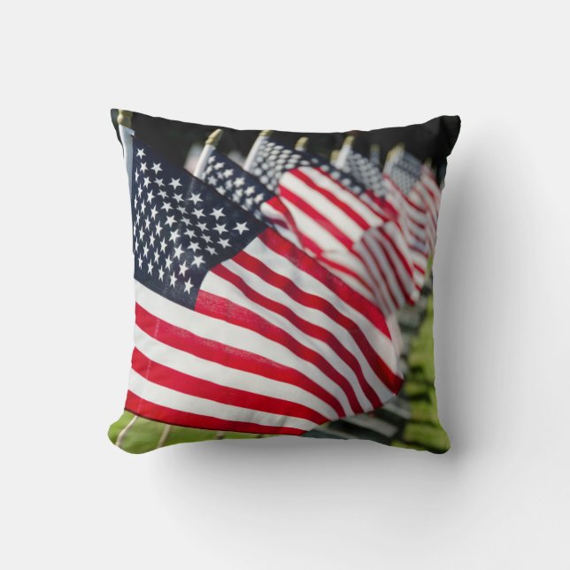 Historic military cemetery with US flags Throw Pillow (Front)