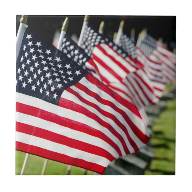 Historic military cemetery with US flags Tile (Front)