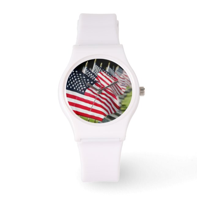 Historic military cemetery with US flags Watch (Front)