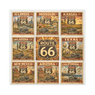 Historic Mother Road Stamp Collection Metal Print
