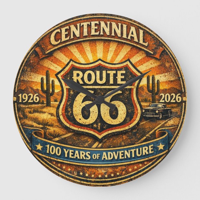 Historic Mother Road Sunset Centennial Timepiece Large Clock (Front)
