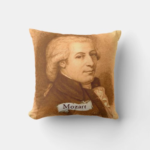 Historic Mozart Portrait Antique Style Vintage Throw Pillow