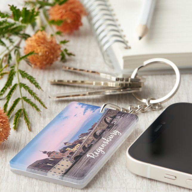 Historic old town in Regensburg, Germany Keychain (Front Right)