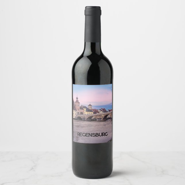 Historic old town in Regensburg, Germany Wine Label (Front)