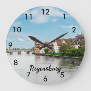 Historic old town of Regensburg, Germany Large Clock