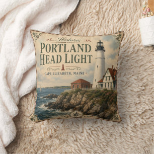 Historic Portland Head Light Cape Elizabeth Maine Throw Pillow