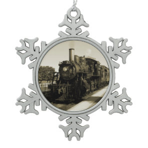 Historic Railroad Snowflake Pewter Christmas Ornament