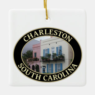 Historic Rainbow Row Homes in Charleston, SC Ceramic Ornament