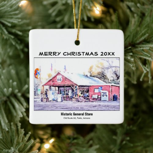 Historic Route 66 Arizona General Store Watercolor Ceramic Ornament