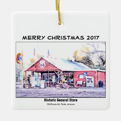 Historic Route 66 Arizona General Store Watercolor Ceramic Ornament