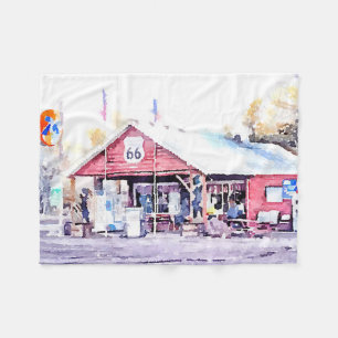 Historic Route 66 Arizona General Store Watercolor Fleece Blanket