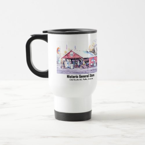 Historic Route 66 Arizona General Store Watercolor Travel Mug