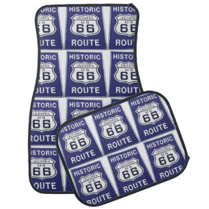 Historic Route 66 Blue and White Road Sign Car Mat