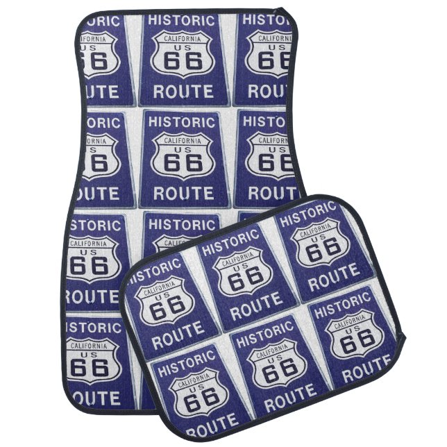 Historic Route 66 Blue and White Road Sign Car Mat (Set)
