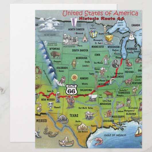 Historic Route 66 Cartoon Map (Front/Back)