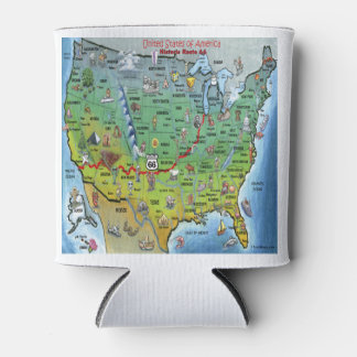 Historic Route 66 Cartoon Map Can Cooler