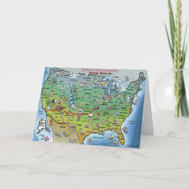 Historic Route 66 Cartoon Map Card (Front)