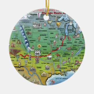 Historic Route 66 Cartoon Map Ceramic Ornament