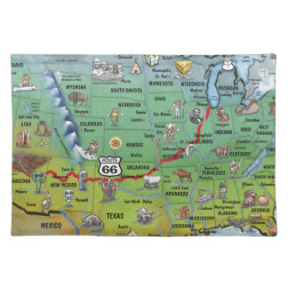Historic Route 66 Cartoon Map Cloth Placemat