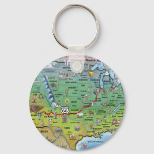 Historic Route 66 Cartoon Map Keychain