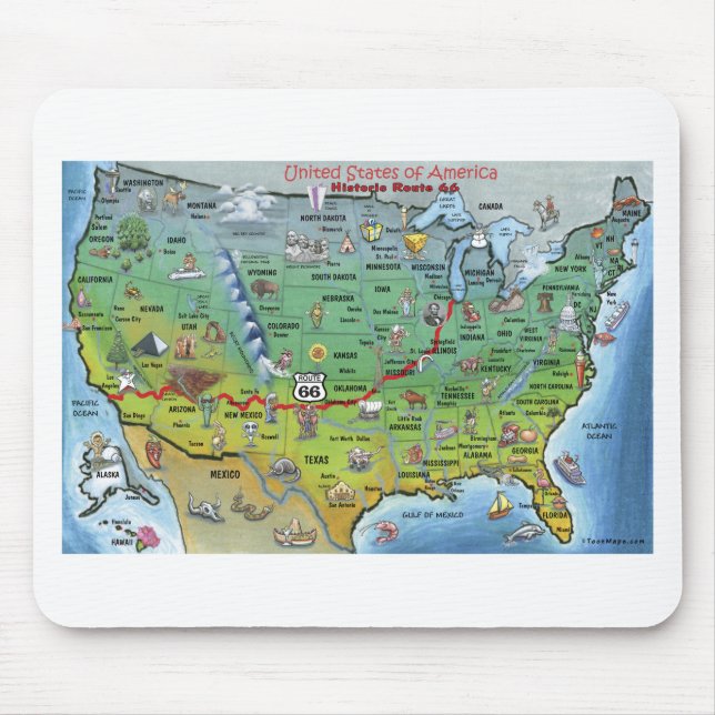 Historic Route 66 Cartoon Map Mouse Pad (Front)