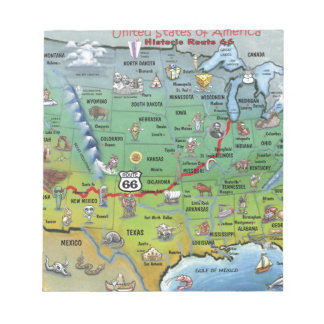 Historic Route 66 Cartoon Map Notepad