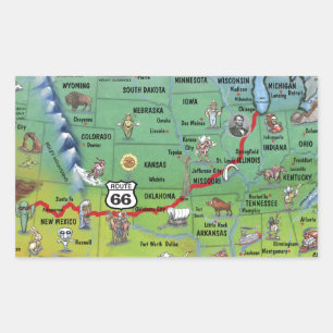 Historic Route 66 Cartoon Map Rectangular Sticker