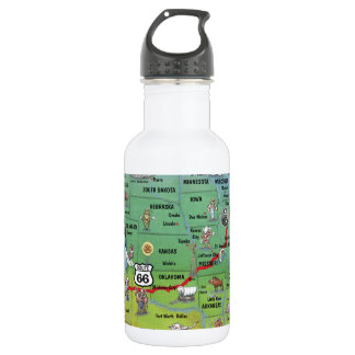 Historic Route 66 Cartoon Map Stainless Steel Water Bottle