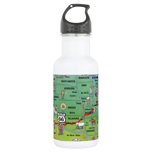 Historic Route 66 Cartoon Map Stainless Steel Water Bottle (Front)