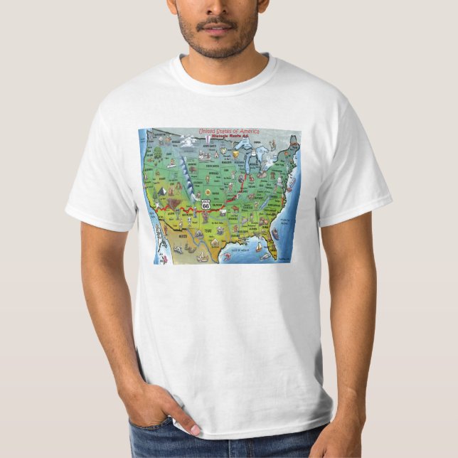 Historic Route 66 Cartoon Map T-Shirt (Front)