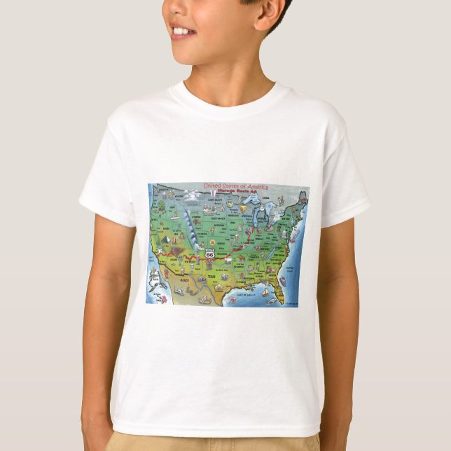 Historic Route 66 Cartoon Map T-Shirt (Front)