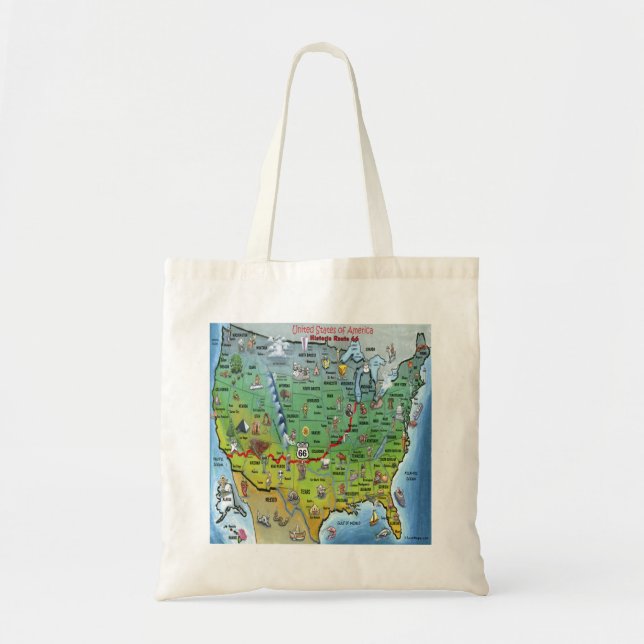 Historic Route 66 Cartoon Map Tote Bag (Front)