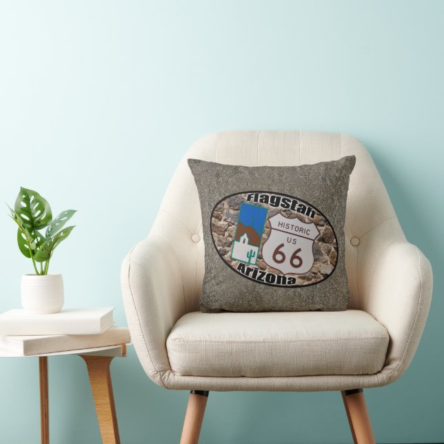 Historic Route 66 ~ Flagstaff, Arizona Throw Pillow (Chair)