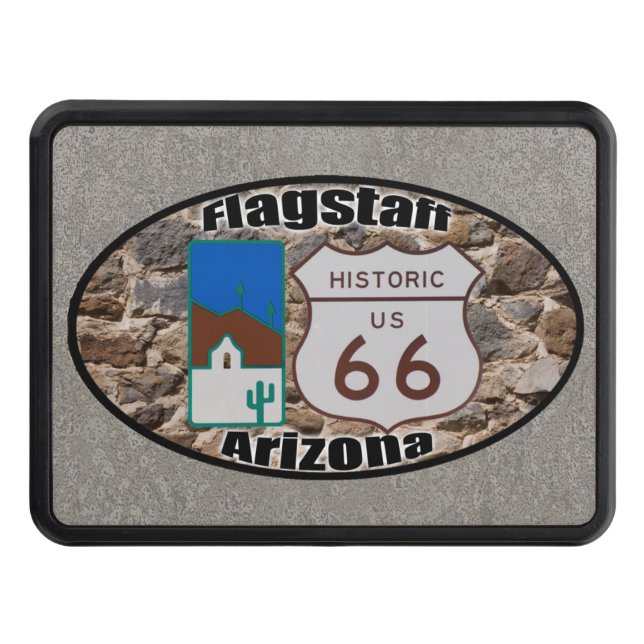 Historic Route 66 ~ Flagstaff, Arizona Tow Hitch Cover (Front)