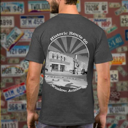 Historic Route 66 Winslow Arizona Black White T_Shirt