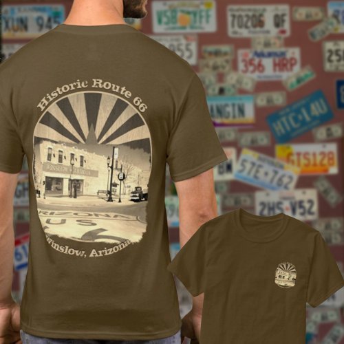 Historic Route 66 Winslow Arizona Front Back Sepia T_Shirt