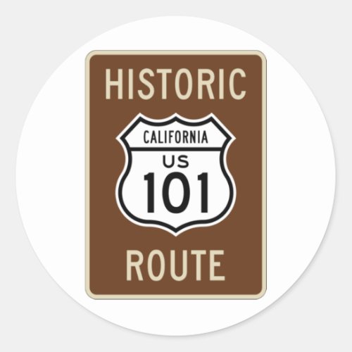 Historic Route US Route 101 California Sign Classic Round Sticker