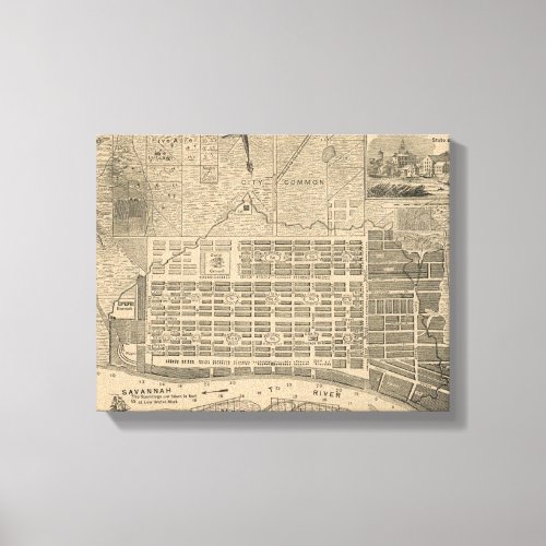 Historic Savannah Map Home Decor Wrapped Canvas