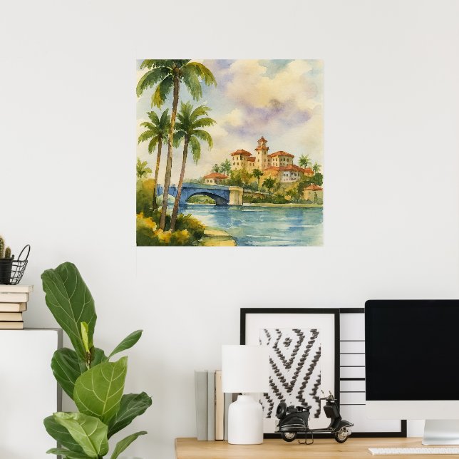 Historic Scenic Boca Raton Florida Watercolor  Poster (Home Office)