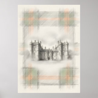 Historic Scottish Castle Architectural Sketch Post Poster