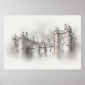 Historic Scottish Castle Architectural Sketch Post Poster