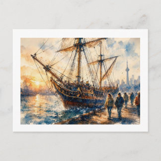 Historic Ship at Sunset, Postcard