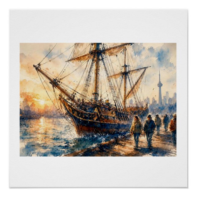 Historic Ship at Sunset, Poster (Front)