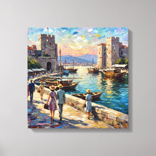 Historic Split Harbor Scene Stretched Canvas Print