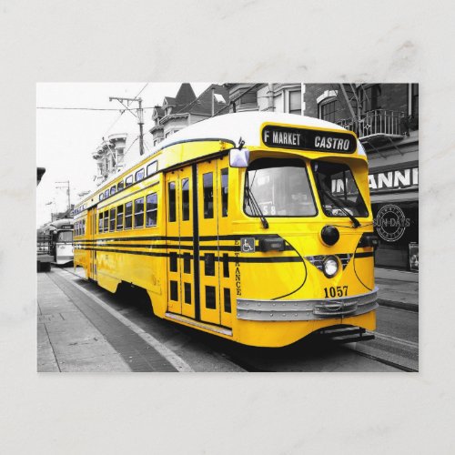 Historic Streetcar with Striking Yellow Color Postcard