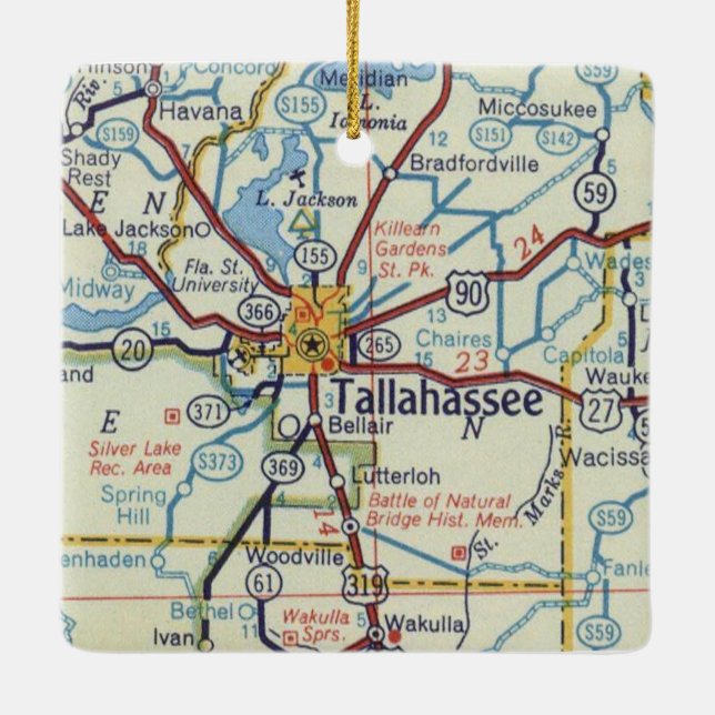 Historic Tallahassee Map Ceramic Ornament (Back)